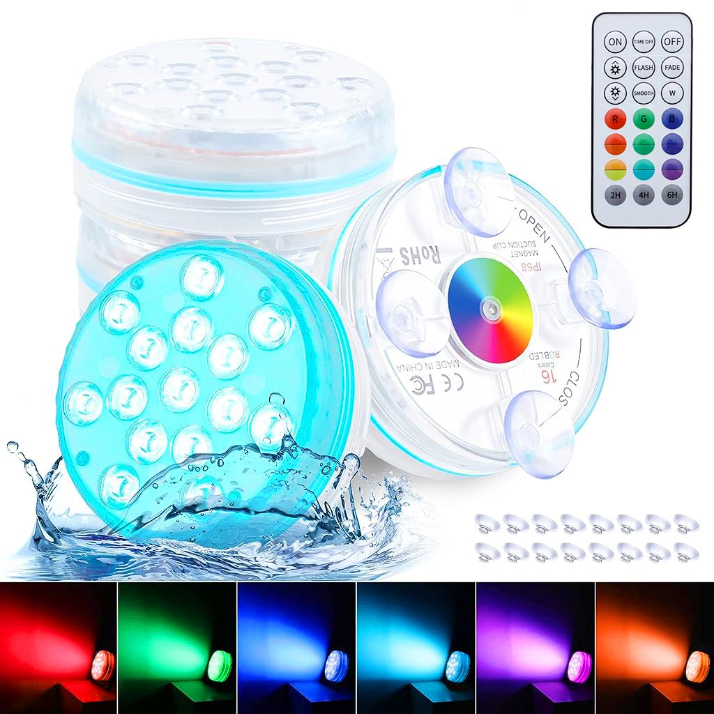 Qpets LED Pool Light Aquarium Light IP68 Submersible Fish Tank Light Aquarium Light with Timer Support Remote Control Submersible RGB Fish Tank Light with 4 Suction Cup Qpets LED Pool Light Aquarium Light IP68 Submersible Fish Tank Light Aquarium Light with Timer Support Remote Control Submersible RGB Fish Tank Light with 4 Suction Cup